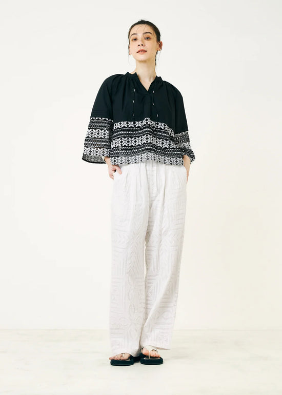 Sara mallika Cotton Border Gather Lace Top