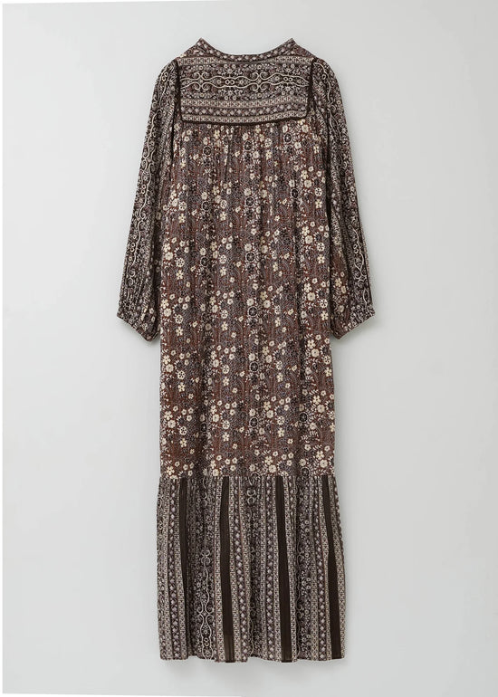 Sara mallika Cotton Jacquard Flower Print Yoke Dress