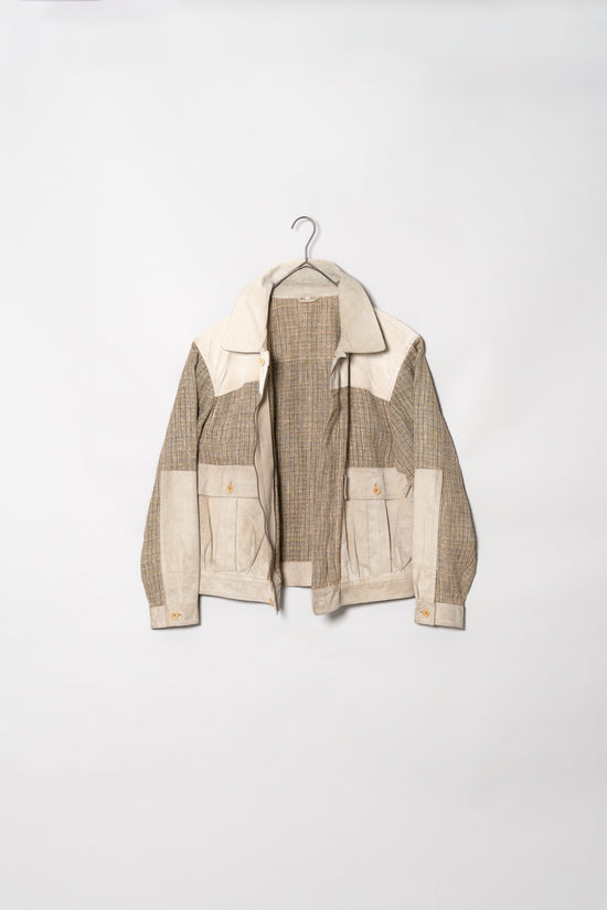 MADE IN ITALY "SMALBY LINEN SILK SWITCHING LEATHER JACKET