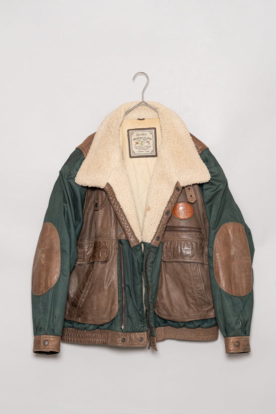 1990s GOANNA Leather & Nylon Boa Aviator Jacket
