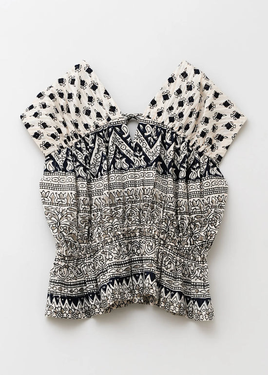 Sara mallika Cotton Lurex Border Print Top