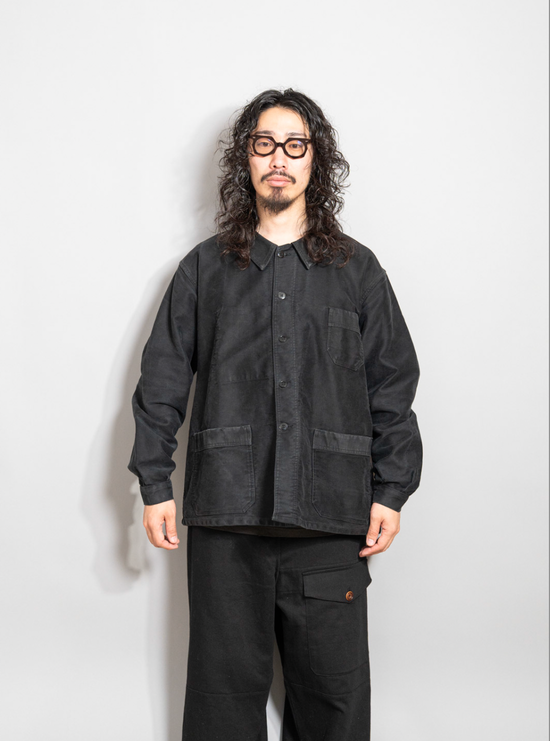 50s French Vintage Le Vêtement de Force 3 étoiles Black moleskin work jacket size:60相当