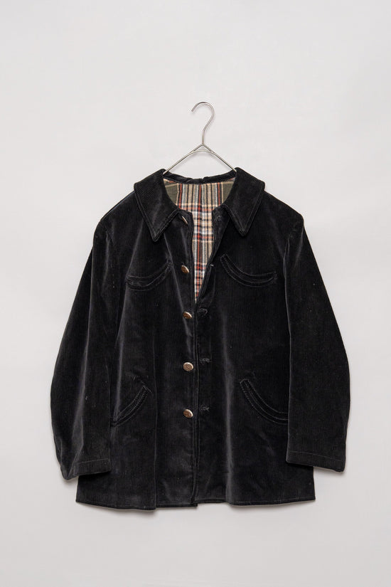 1960s FRENCH VINTAGE Black Corduroy Corsican Hunting Jacket