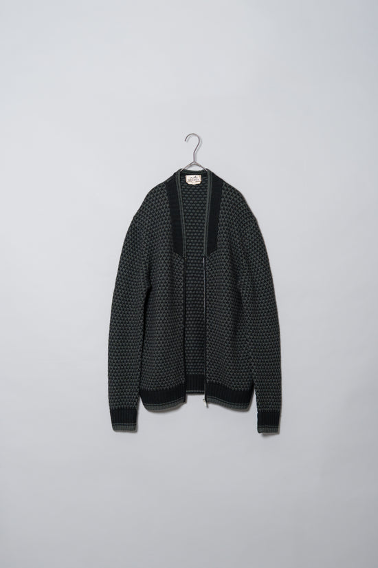 HERMES Houndstooth Check Cashmere Zip Blouson