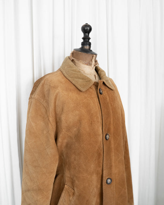 80s Burberrys Leather Car Coat with Corduroy Collar & Wool Nova Check Lining Made in SPAIN