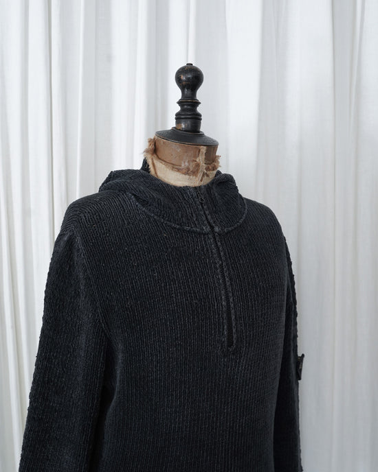 Early 2000s STONE ISLAND Spellout Half Zip Hooded Chenille Knit