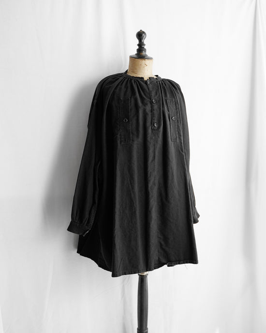 20th century French antique Black moleskin biaude Maquignon smock