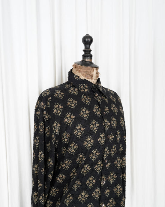 ANTIK BATIK homme Cut Jacquard Botanical Cotton Block Printed Shirt "Dead Stock"