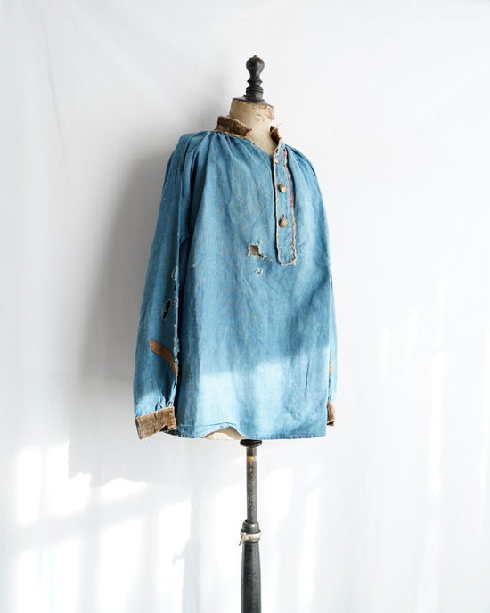 19century French antique Indigo linen fireman smock ”襤褸"
