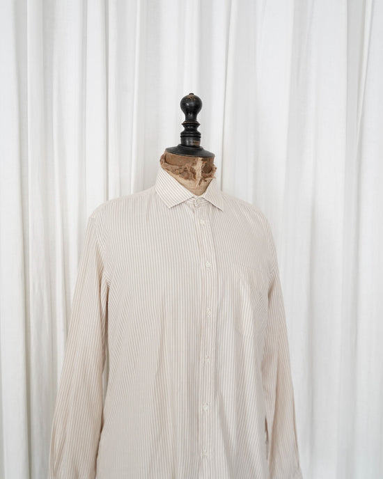 90s Valentino Chemises Sand Beige Stripe Shirt Made in Italy
