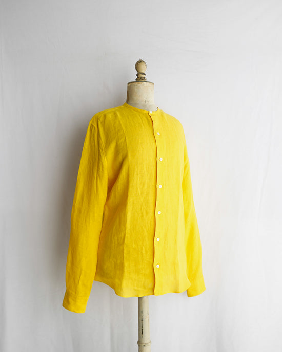 HERMES Made in France Linen collarless shirt