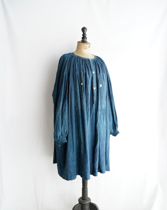 20century French antique Indigo linen smock biaude