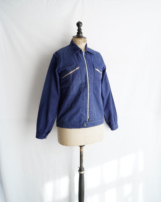 French Vintage Blue work cotton jacket