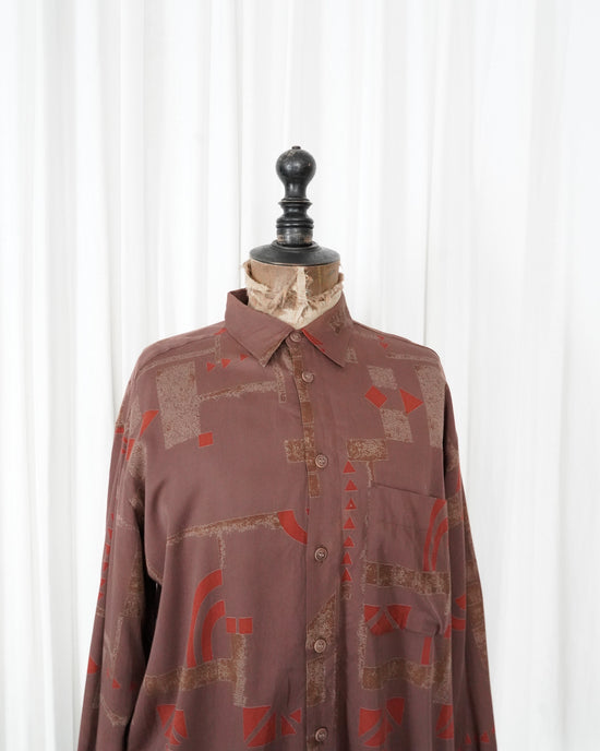 80s allegri Geometric Abstract Rayon Shirt
