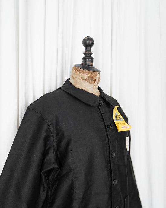 French Vintage "Mont Saint Michel" Black moleskin work Jacket size 48 "Dead Stock"