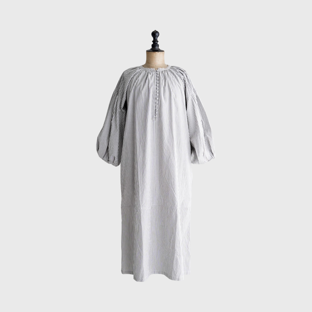 Cotton Stripe Volume Sleeve Dress – Maison ma Maniere