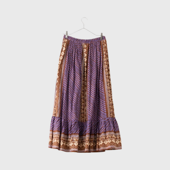 Cotton Stripe Ethnic Print Skirt