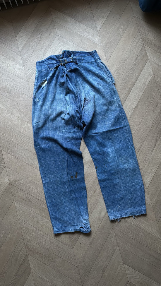 German Army Luftwaffe Blue Linen Drilliich Trousers ”襤褸”