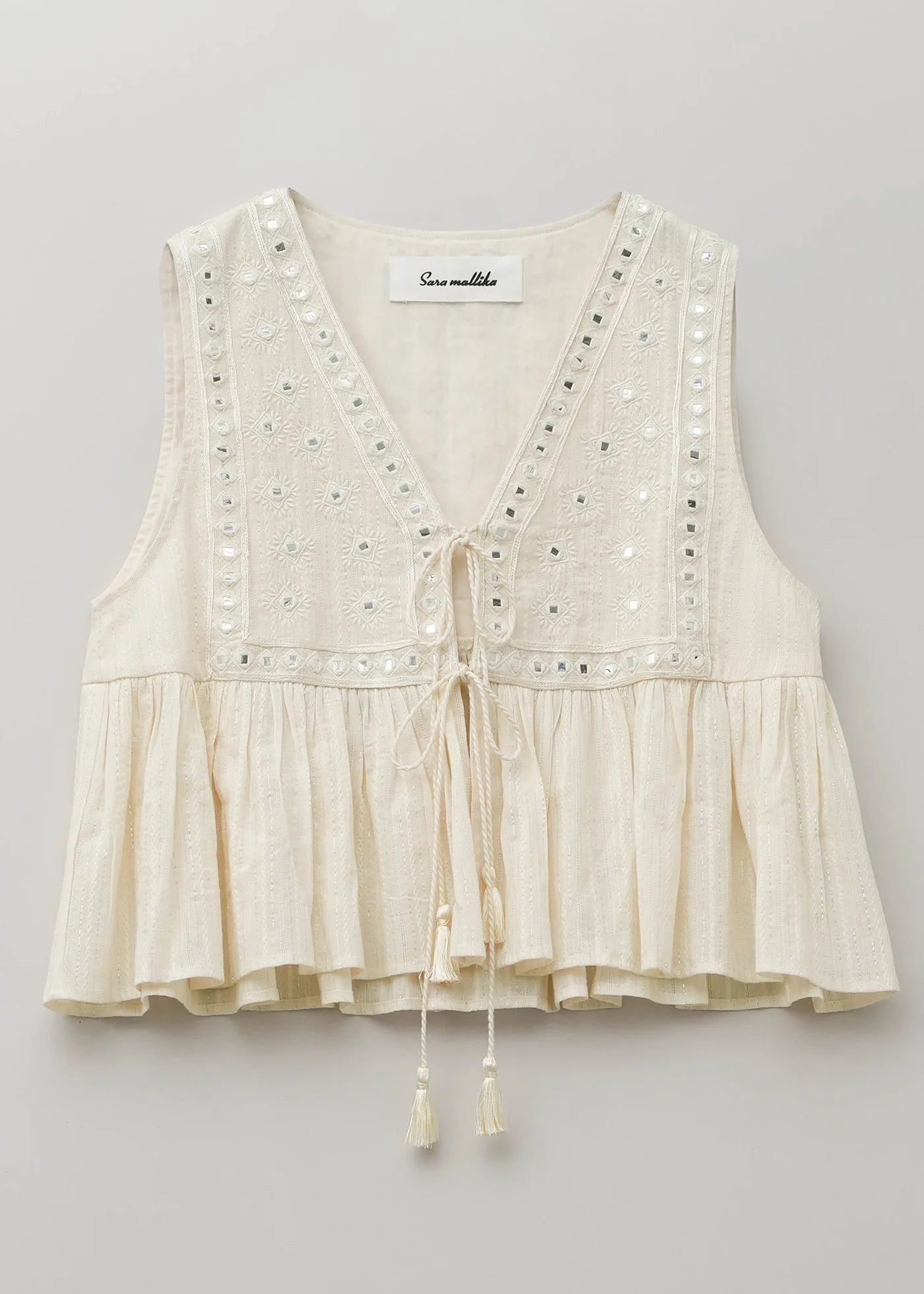 トップス Sara mallika CottonMirror EmbroideryTop Sara mallika Cotton Jacquard Mirror Embroidery Top – Maison ma Manière