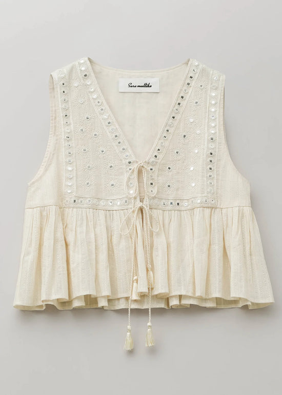 Sara mallika Cotton Jacquard Mirror Embroidery Top
