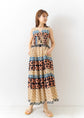 Mural Print Shirring Dress