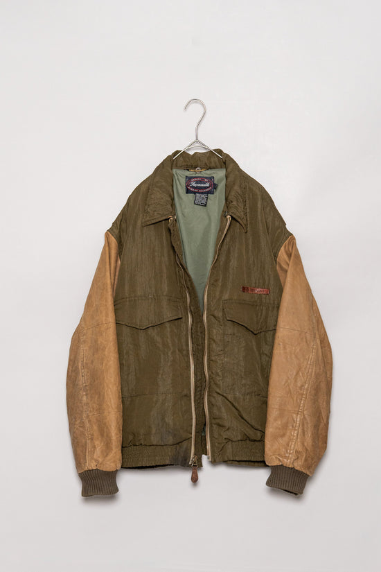 1990s FACONNABLE Leather Sleeve Flight Jacket