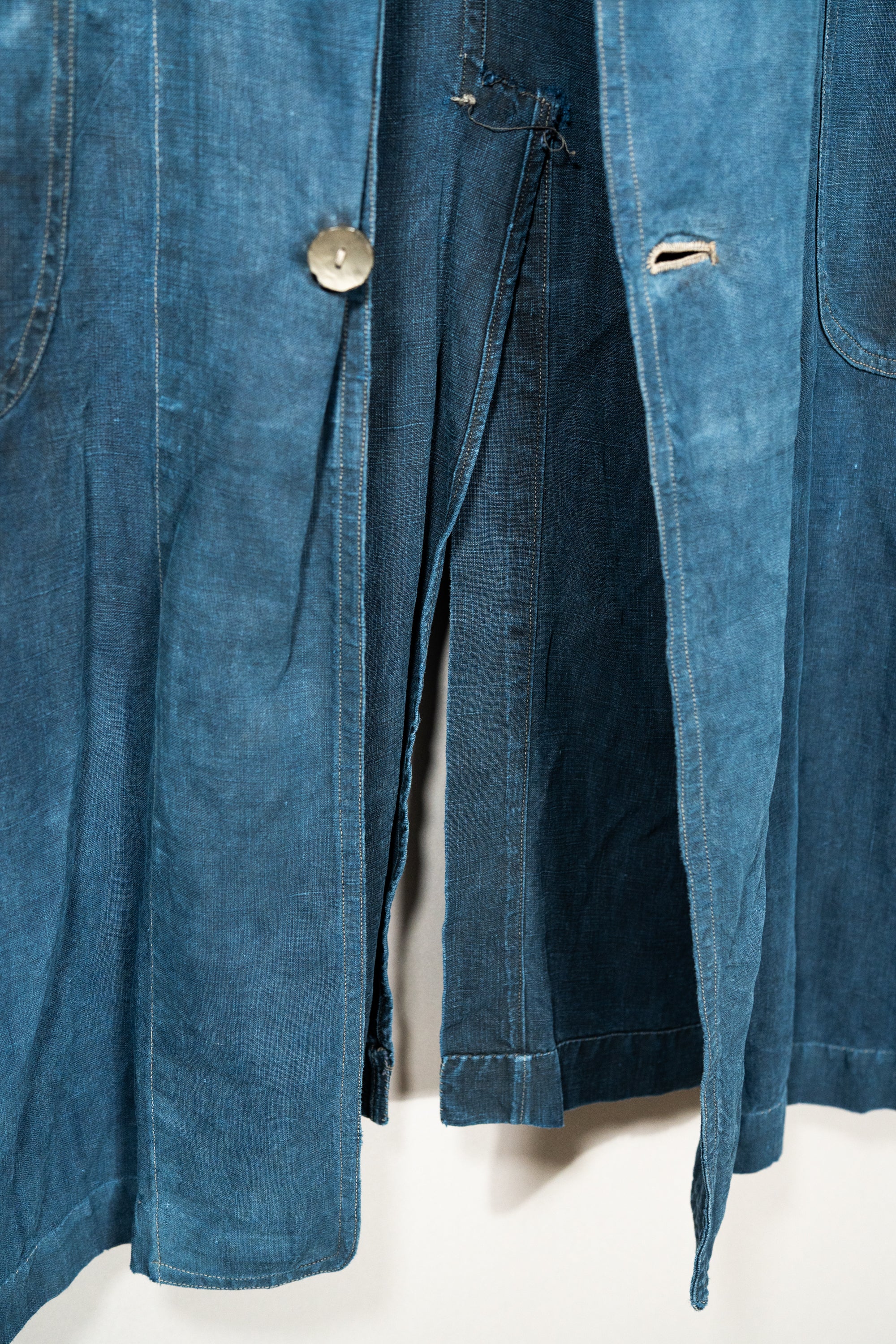 1920~30's French antique SALACHE Indigo linen maquignon coat
