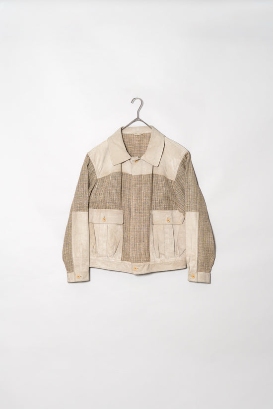 MADE IN ITALY "SMALBY LINEN SILK SWITCHING LEATHER JACKET