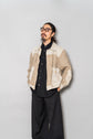 MADE IN ITALY "SMALBY LINEN SILK SWITCHING LEATHER JACKET
