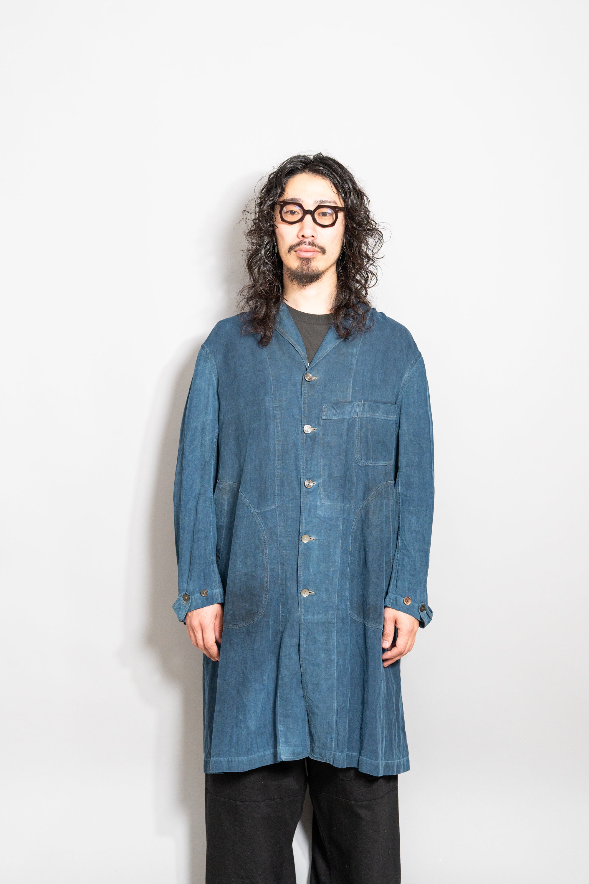20s 30s SALACHE フレンチワーク ベスト インディゴリネン パリ 1920~30's French antique SALACHE Indigo linen maquignon coat