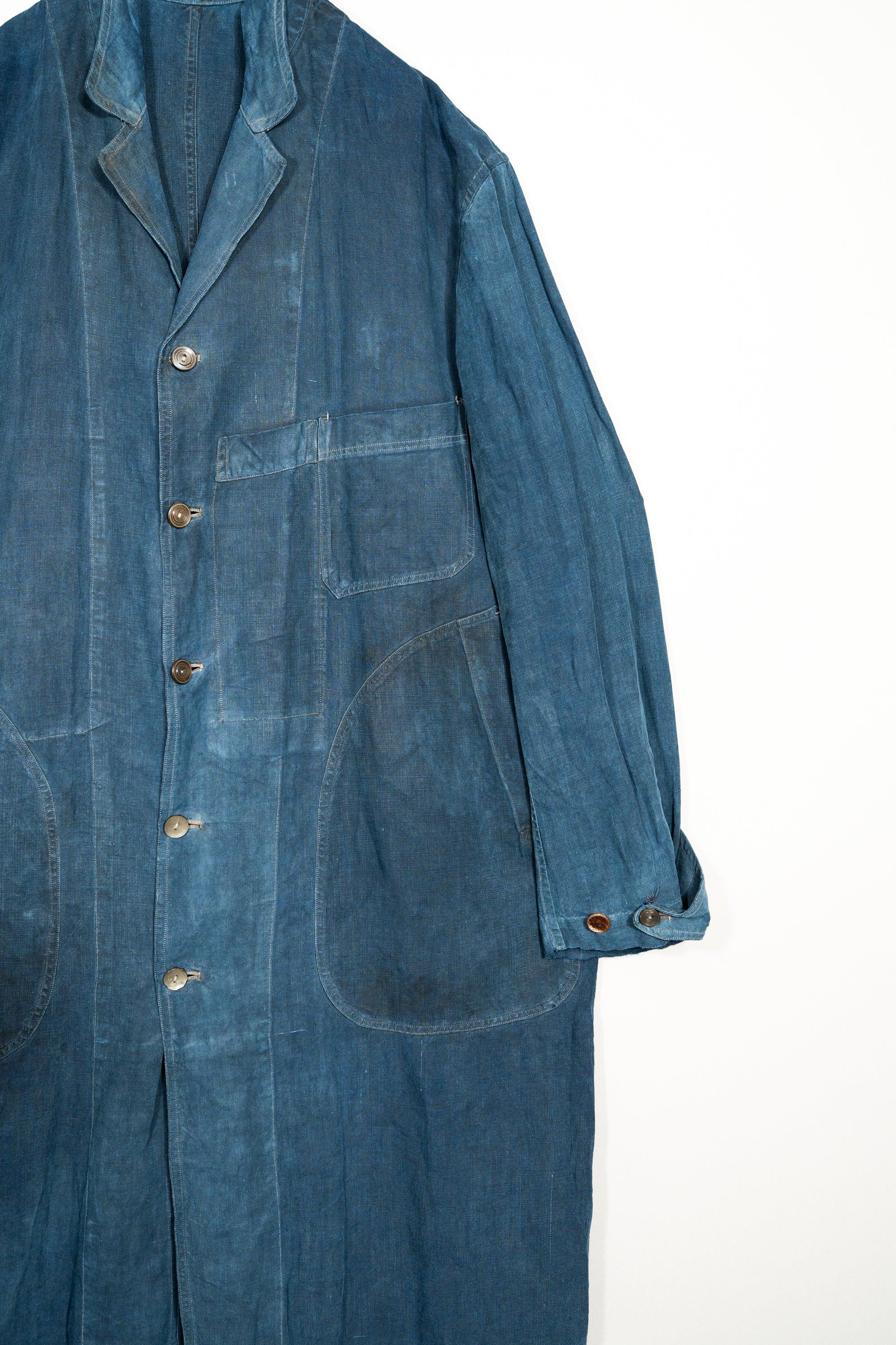1920~30's French antique SALACHE Indigo linen maquignon coat