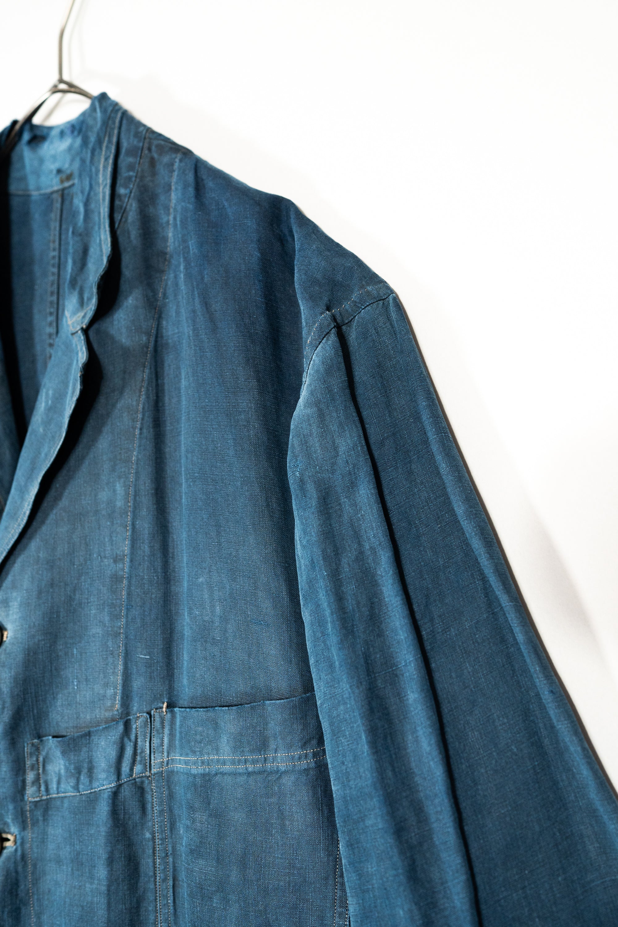 1920~30's French antique SALACHE Indigo linen maquignon coat