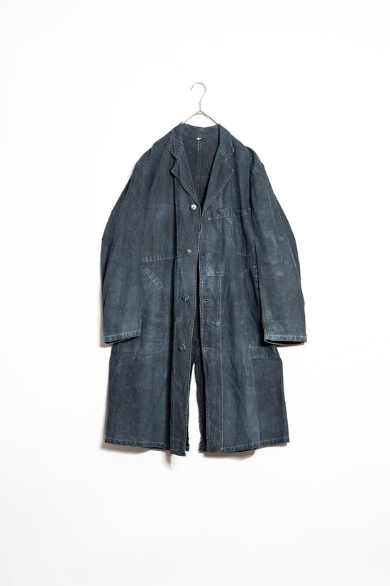 40’s French Vintage AU MOLINEL Indigo Linen Maquignon Coat