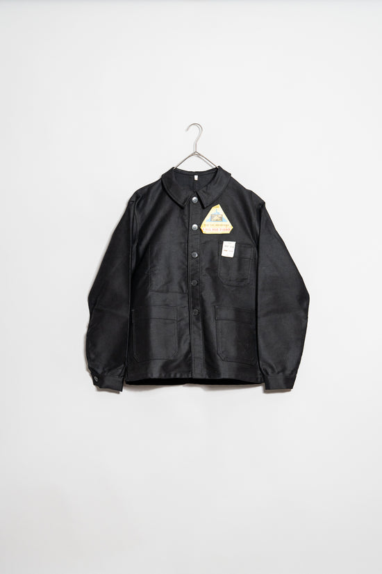French Vintage "Mont Saint Michel" Black moleskin work Jacket size 48 "Dead Stock"