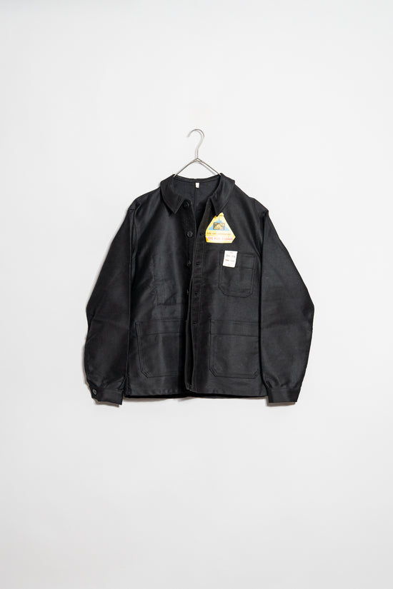 French Vintage "Mont Saint Michel" Black moleskin work Jacket size 48 "Dead Stock"