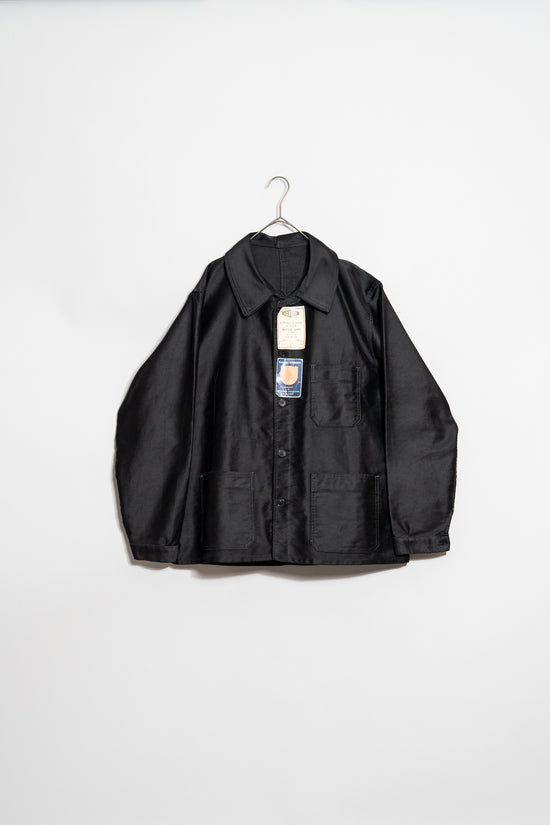 French Vintage "KONECO" Black moleskin work Jacket size 50 "Dead Stock"