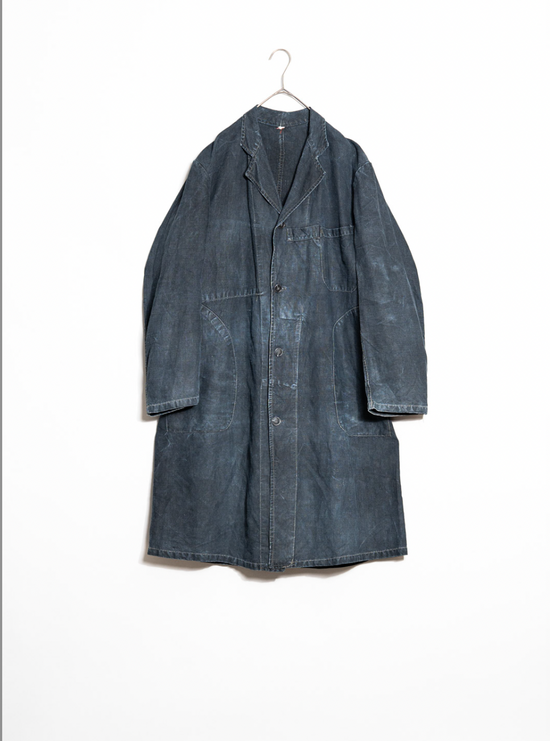 40’s French Vintage AU MOLINEL Indigo Linen Maquignon Coat