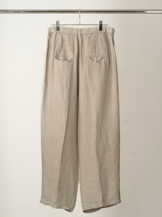 ANCELLM BELTED LINEN TUCK SLACKS
