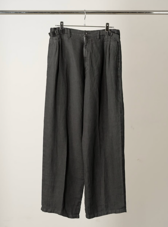 ANCELLM BELTED LINEN TUCK SLACKS
