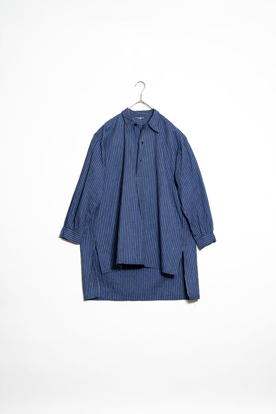 20-30s French Indigo Cotton Discharge Print Stripe Shirt "Good Condition"