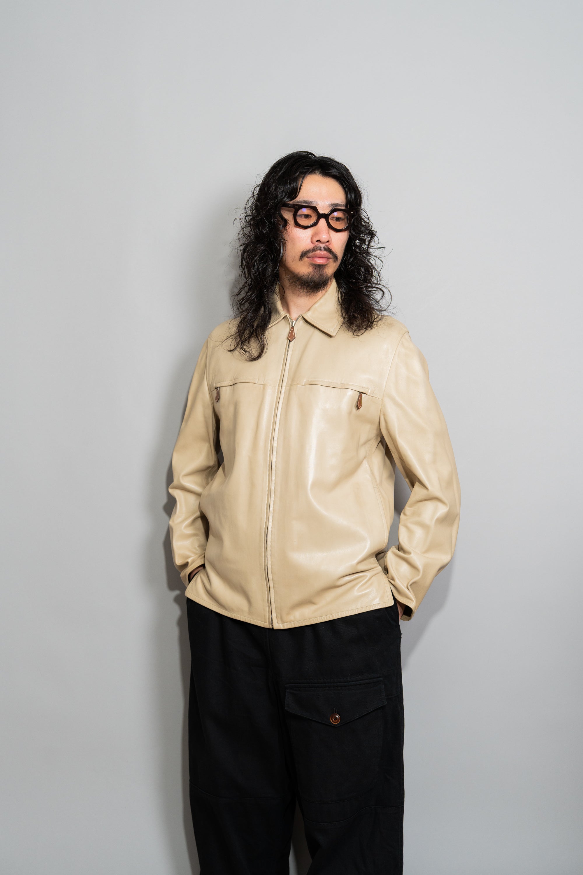 エルメス　1970年代　ラムレザーブルゾン ジップアップジャケット50 HERMES Lamb Leather Zip Up Blouson – Maison ma Manière