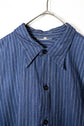 20-30s French Indigo Cotton Discharge Print Stripe Shirt "Good Condition"
