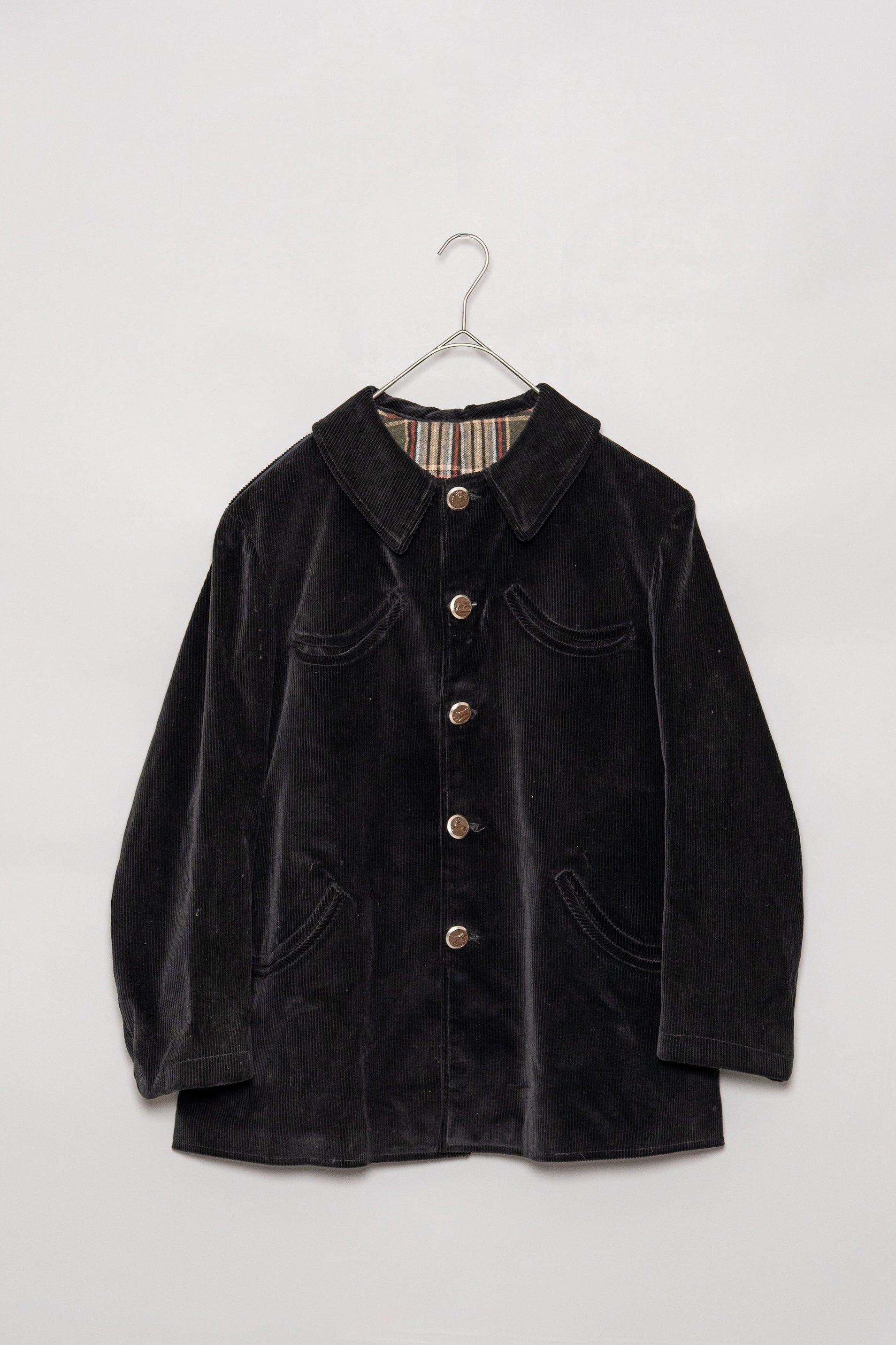 1960s FRENCH VINTAGE Black Corduroy Corsican Hunting Jacket