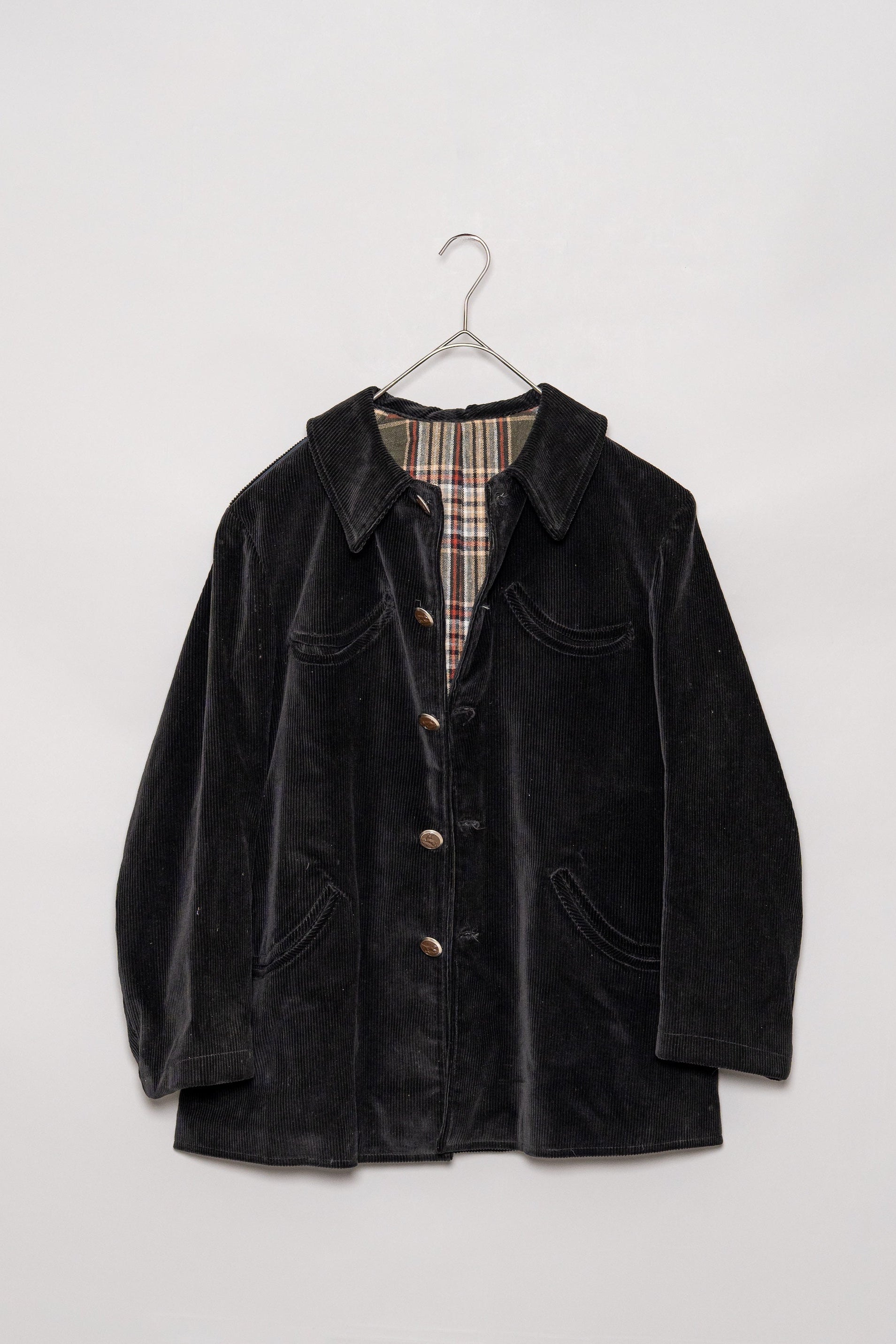 1960s FRENCH VINTAGE Black Corduroy Corsican Hunting Jacket