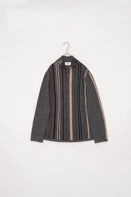HERMES Made in ITARY Multi Stripe Cashmere Half Zip Knit