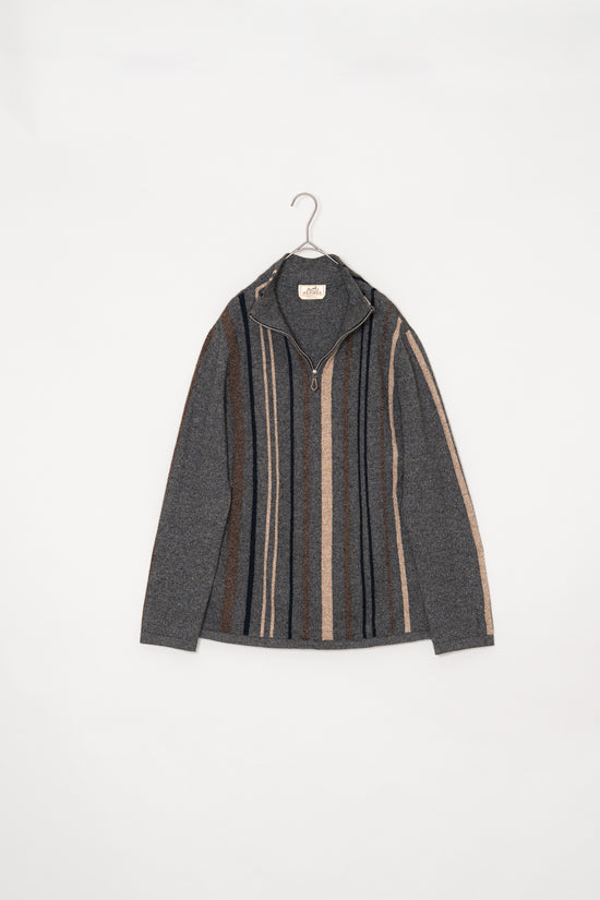 HERMES Made in ITARY Multi Stripe Cashmere Half Zip Knit