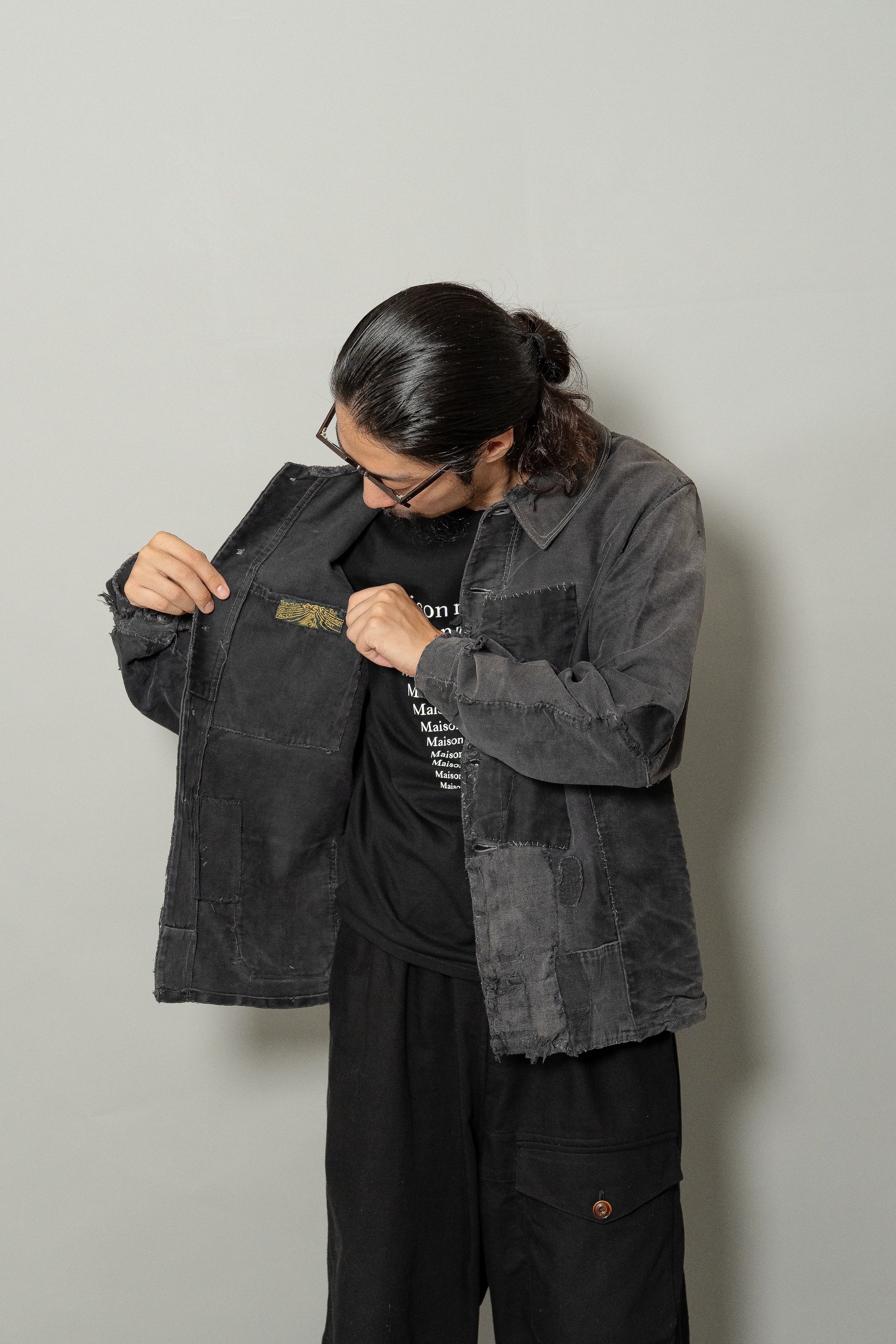 1930's French Vintage TSF Black moleskin work jacket 