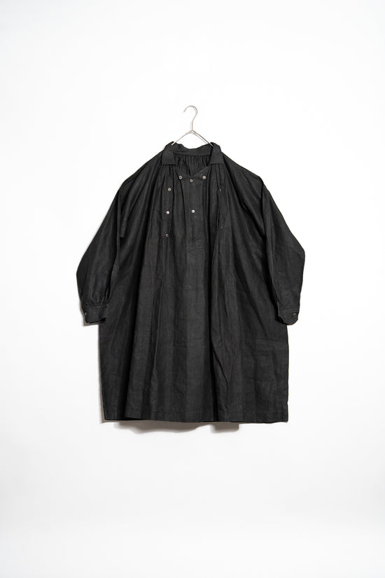 20century French Antique Black Linen Biaude Maquignon Smock "DEAD STOCK"