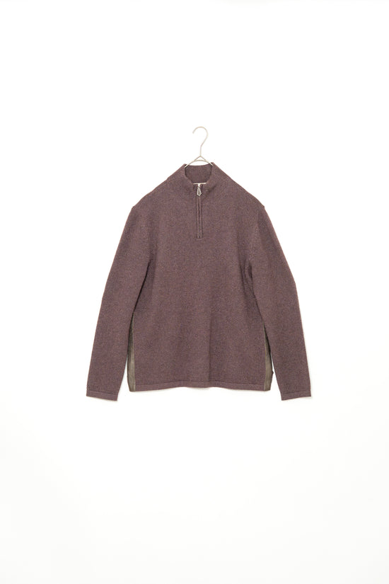 Made in ITARY HERMES YAK WOOL LEATHER TRIM HALF ZIP KNIT