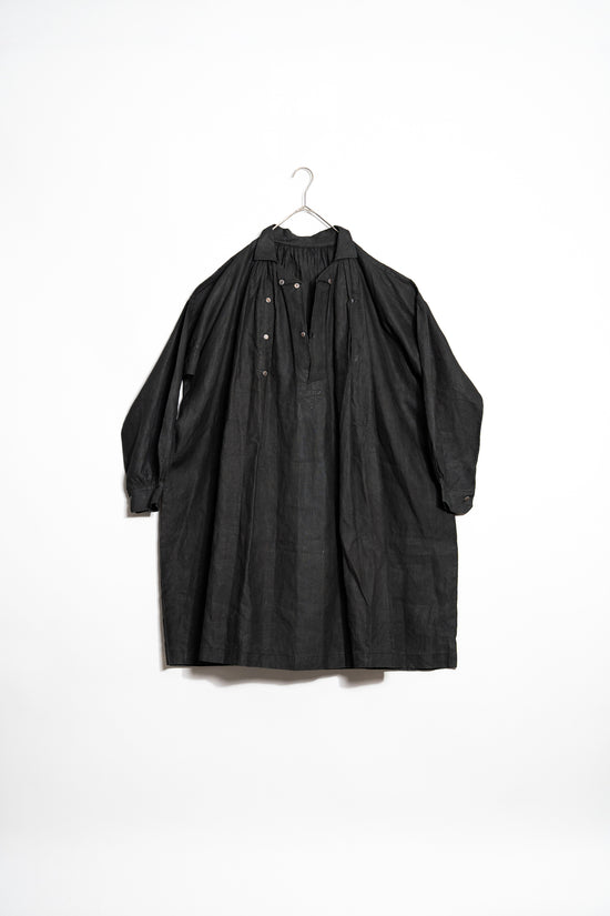 20century French Antique Black Linen Biaude Maquignon Smock "DEAD STOCK"